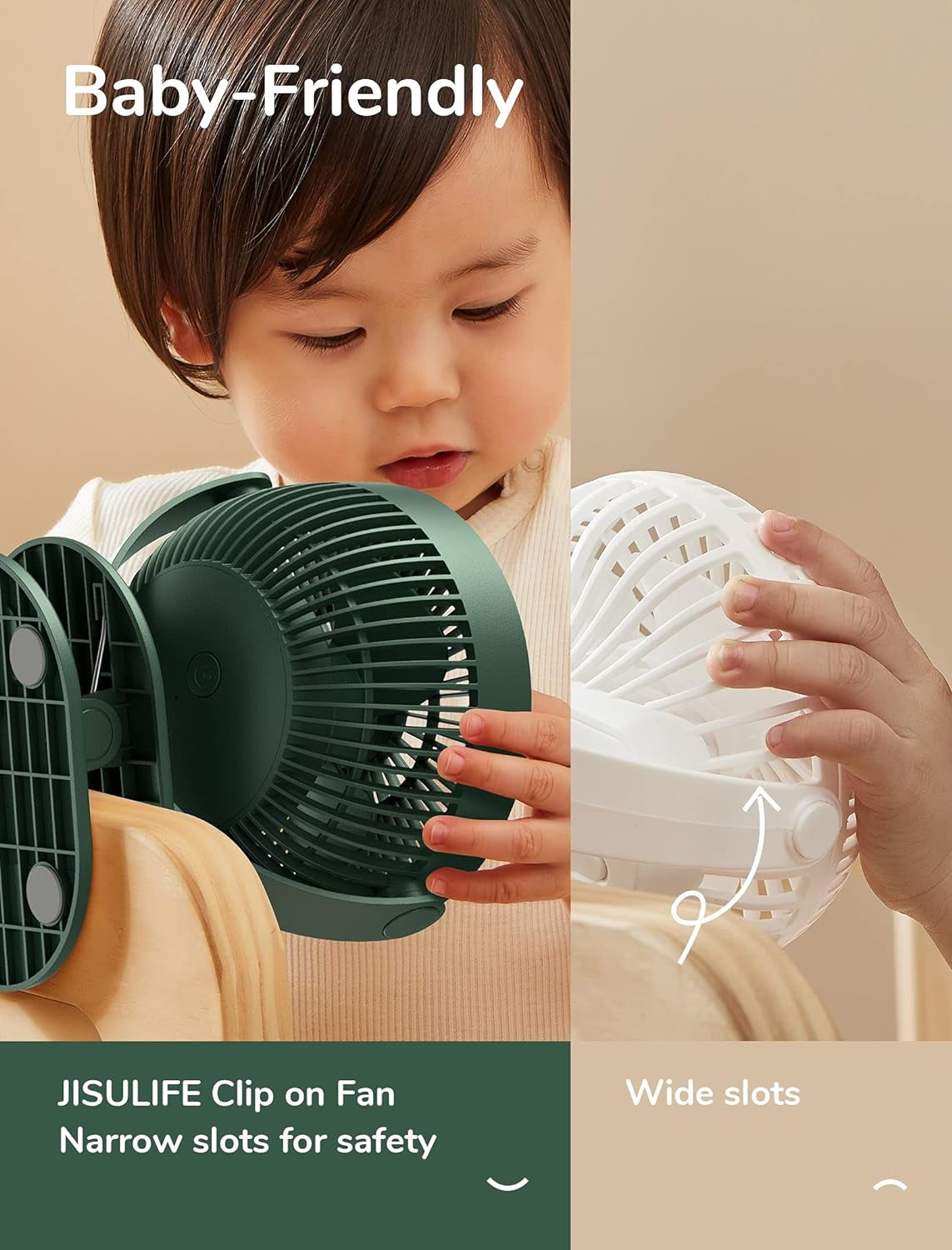 Clip on Baby Stroller Fan, 4000Mah Battery Operated Fan, Portable Personal Small Fan, Quiet & Narrow Slot Design, 4 Speeds, Max 14 Hrs, Ideal for Bed, Desk, Car Seat - Dark Green