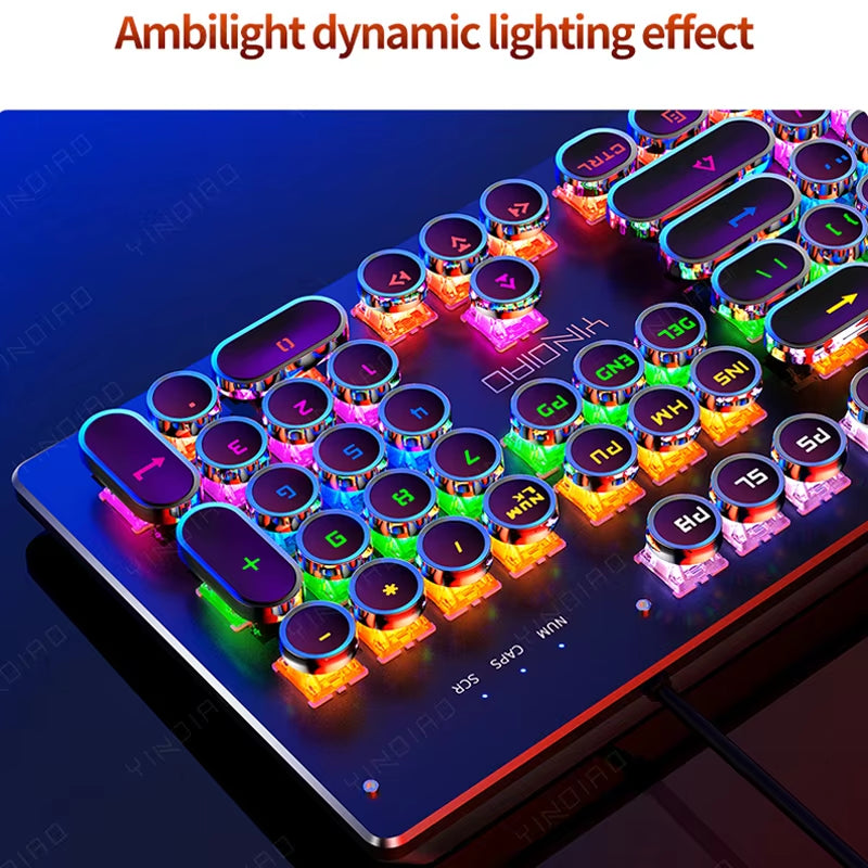 Retro Punk Mechanical Keyboard Blue Black Brown Switch 104 Keys USB Wired Gaming Keyboards RGB Backlit for PC Laptop Gamers