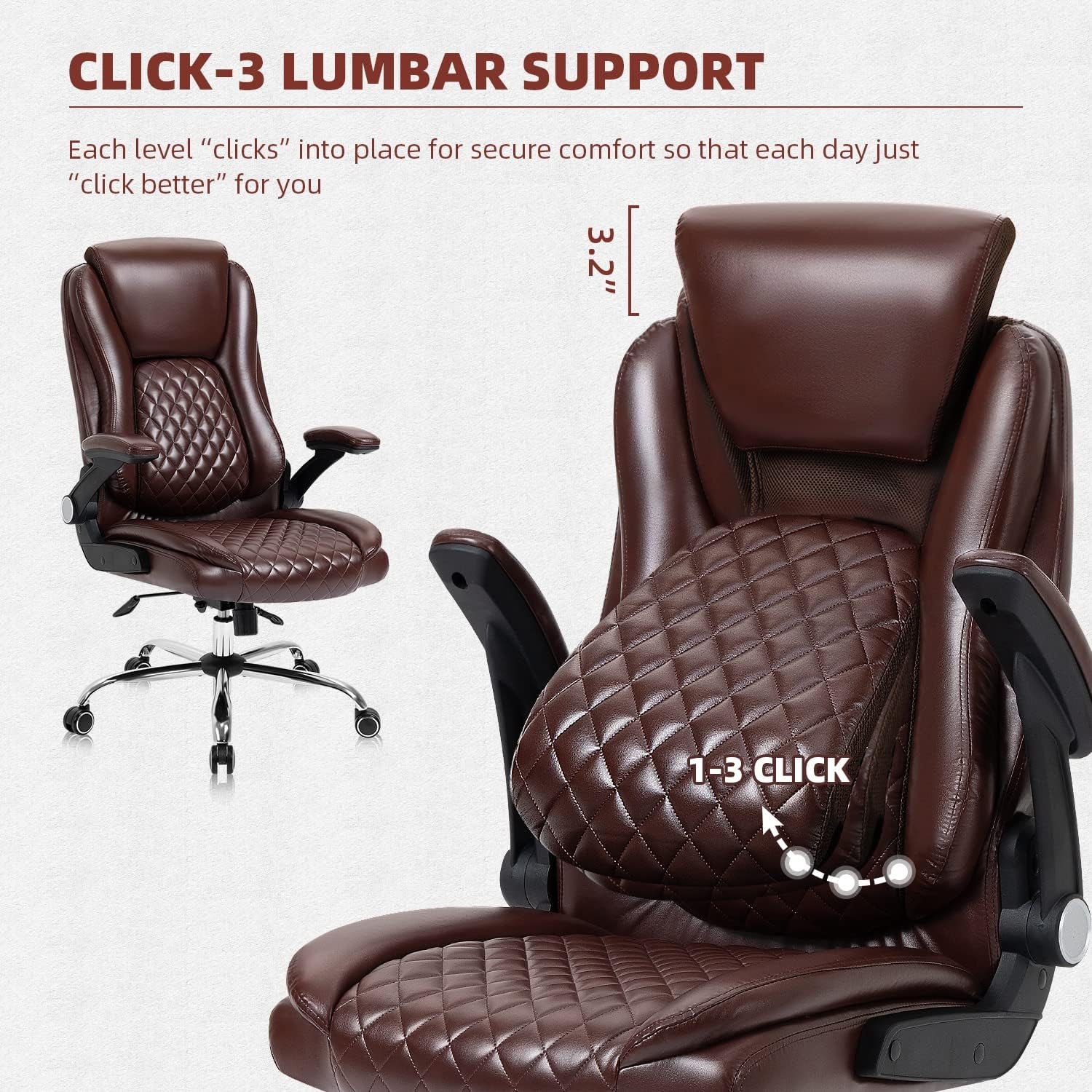 Executive Office Chairs Comfortable Ergonomic Desk Chair with Flip-Up Armrests - Adjustable Headrest, Tilt and Lumbar Support - Black Bonded Leather,Brown