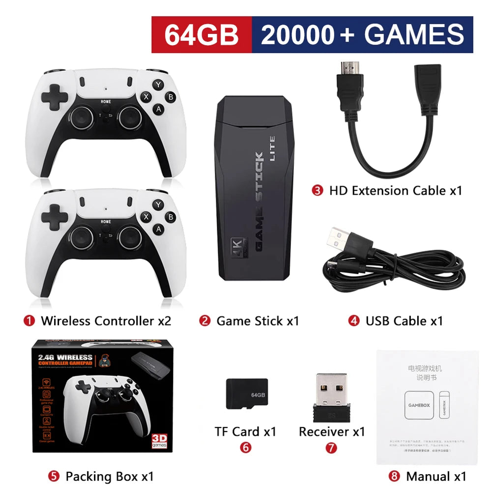 M8 Pro Game Stick 32/64/128GB 20000+ Video Game Console 2.4G Double Wireless Controller Retro Game TV Stick Retro Classic Games