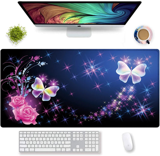 Large Gaming Mouse Pad Extended Mousepad Computer Keyboard Mouse Mat Desk Pad for Home Office Gaming Work (M-Charming Butterfly)