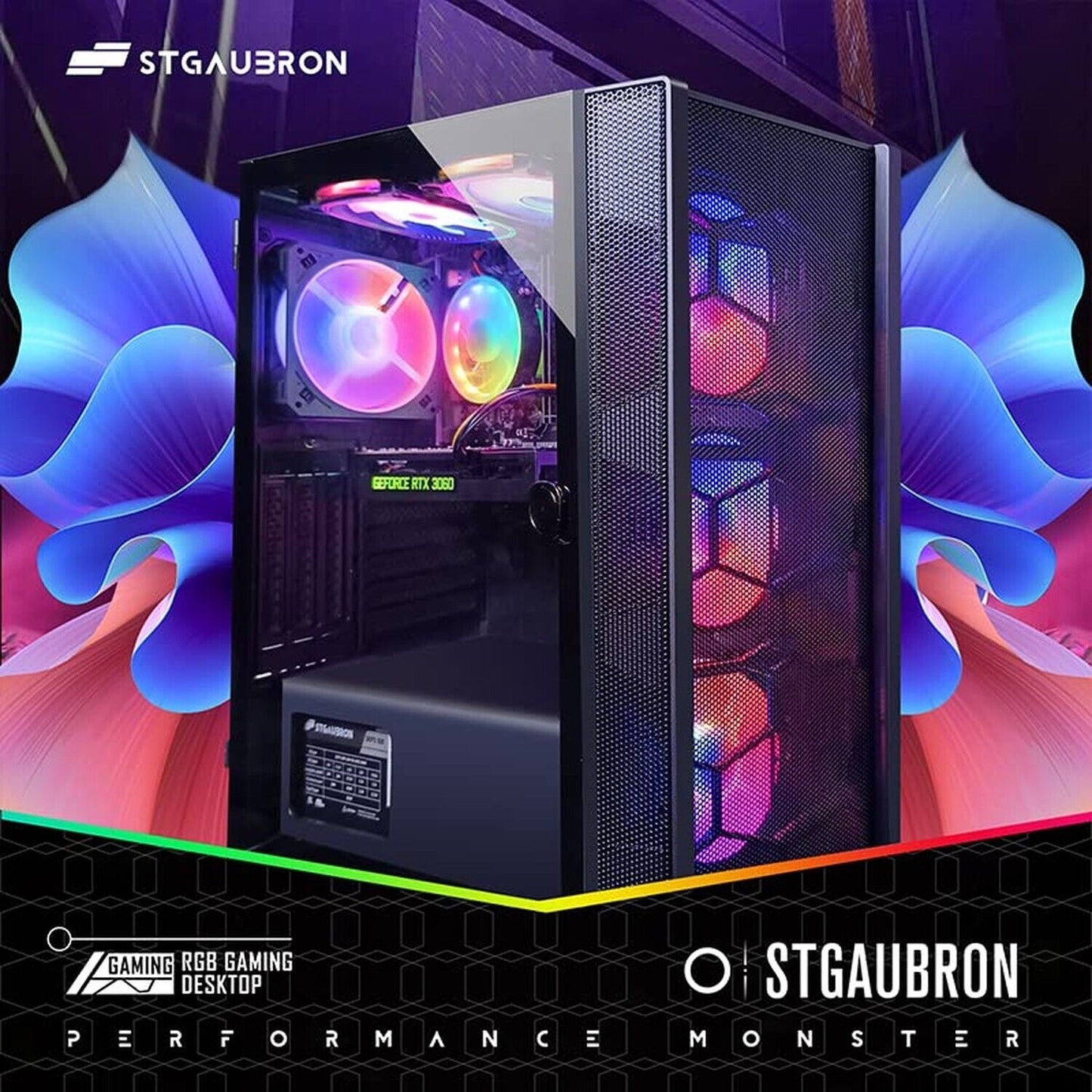 Stgaubron Gaming PC Bundle with 24Inch FHD LED Monitor-Geforc