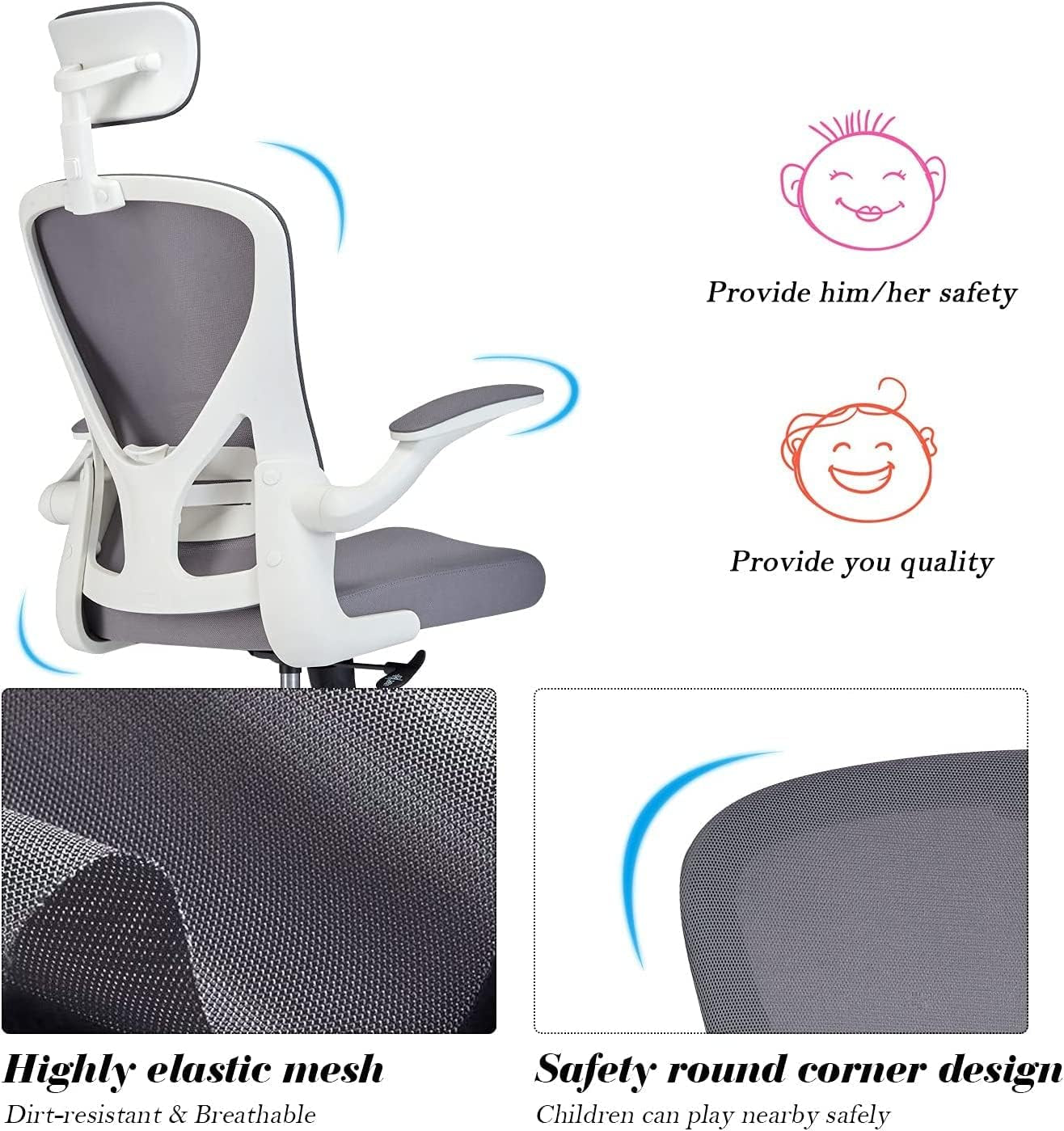 Ergonomic Office Chair, High Back Desk Chair,360-Degree Swivel,Adjustable Height with Flip-Up Arms,Tilt Function,Cushion for Lumbar Support Office Chair (White)