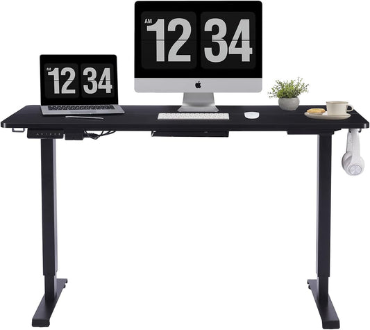 Dual Motor 55X24 Electric Standing Desk, Stand up Desk Height Adjustable with Memory Controller, Sit Stand Desk with Cable Management Tray for Home Office, Solid Board&Steel Frame Black