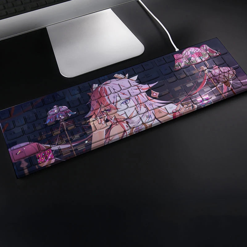 Yae Miko Anime Keyboard Genshin Impact Gaming Keyboards 104 Keys USB Wired Custom Keyboard Cute Office Computer Accessories