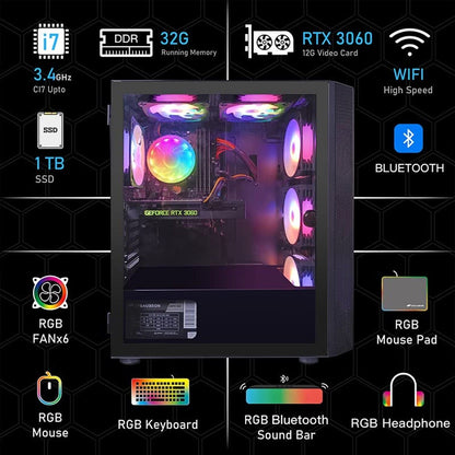 Stgaubron Gaming PC Bundle with 24Inch FHD LED Monitor-Geforc