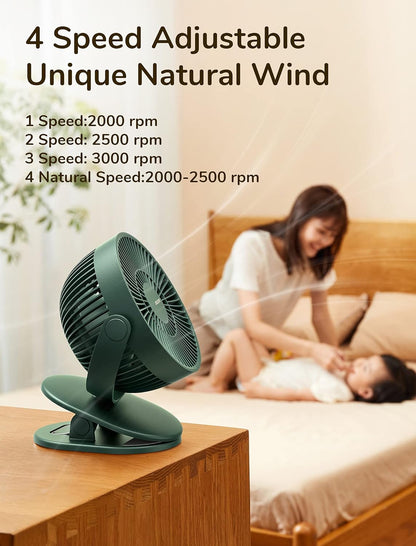 Clip on Baby Stroller Fan, 4000Mah Battery Operated Fan, Portable Personal Small Fan, Quiet & Narrow Slot Design, 4 Speeds, Max 14 Hrs, Ideal for Bed, Desk, Car Seat - Dark Green