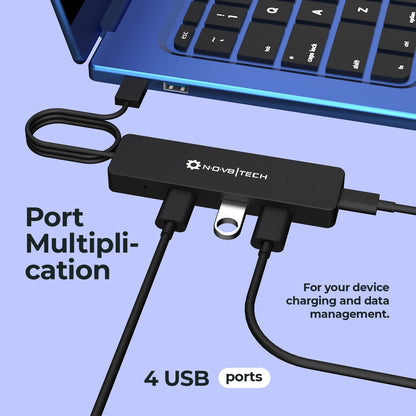 4 Port USB 3.0 Hub with 2Ft Extended Cable - Compatible with PC, Laptops, Macbook Pro & Air M1 M2 2016-2023 - Ideal USB Splitter for Laptop for High-Speed Data Transfer up to 5Gbps