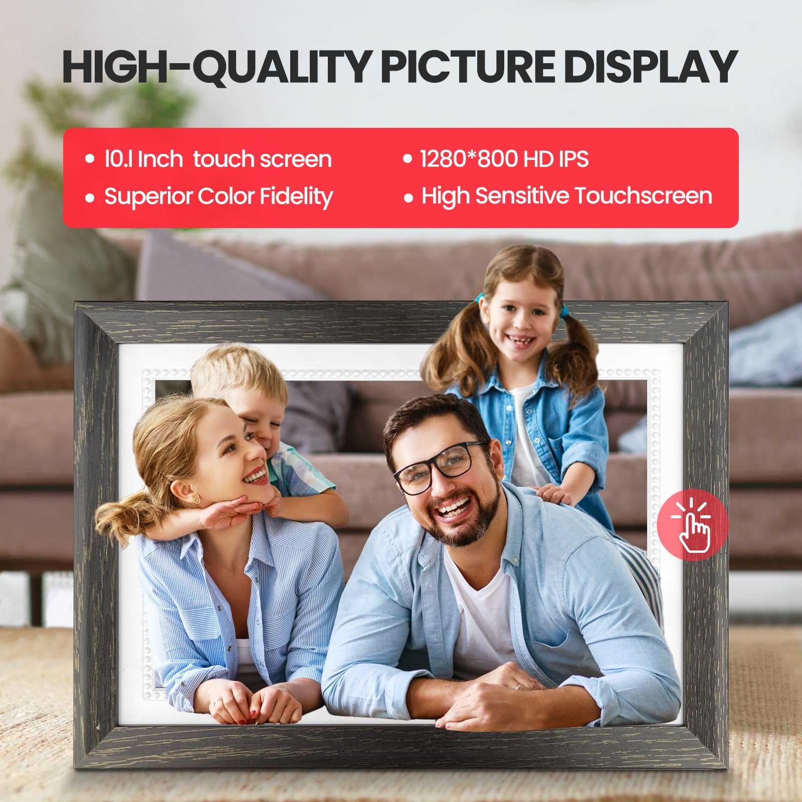 Frameo 10.1" Digital Picture Frame with 32GB Storage, 1280X800 FHD IPS Touch Screen Digital Photo Frames Sd(Tf) Card, Easy Setup to Share Photo Video via Free APP