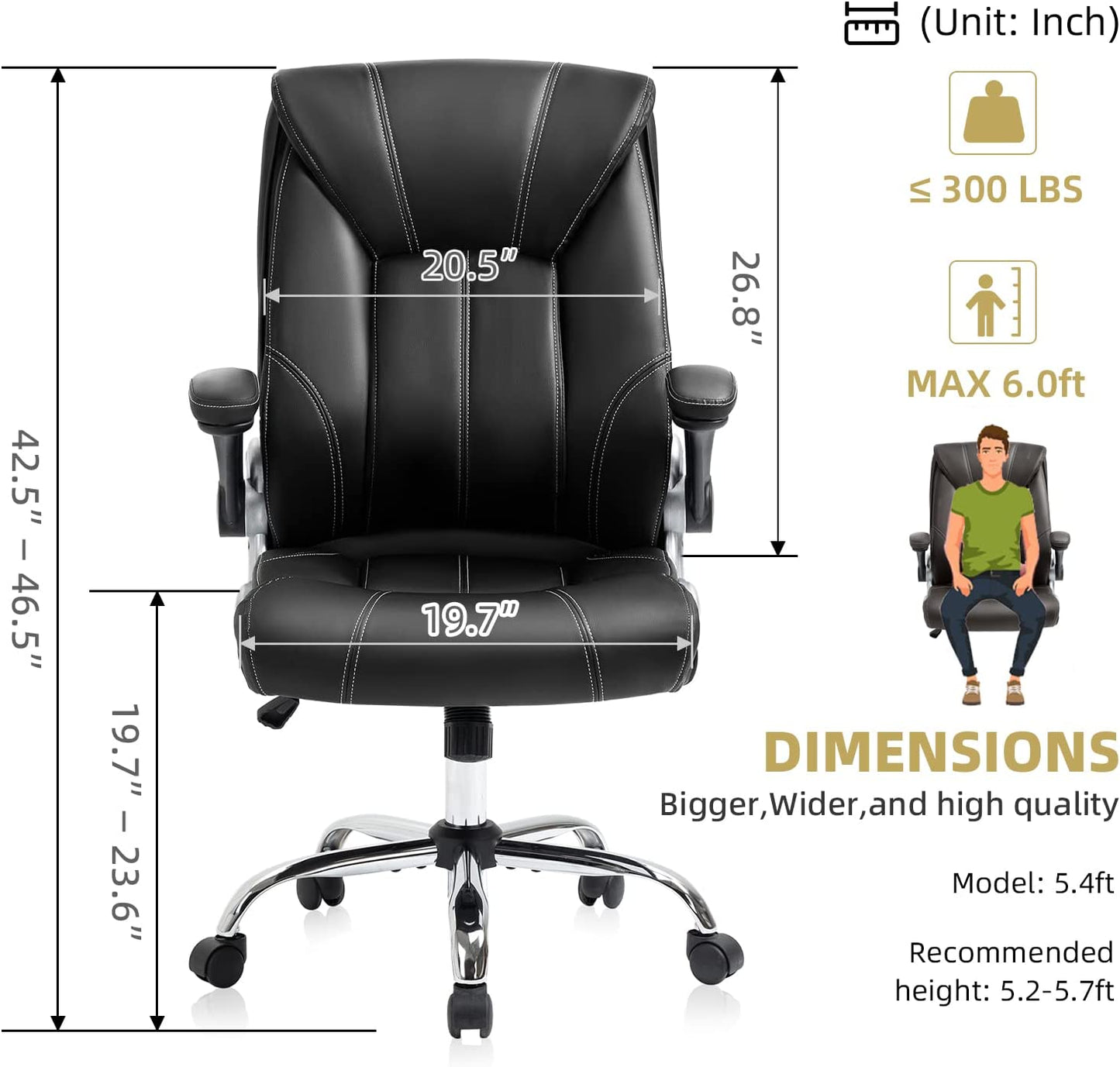 Executive Office Chair Ergonomic Chair with Lumbar Support, Flip up Arms with Wheels, Home Office Desk Chairs Comfortable Computer Chairs,Black