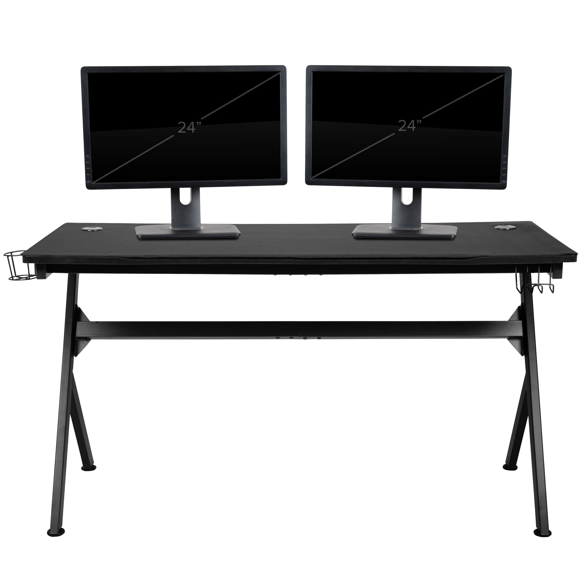 Black/Gray Gaming Desk Bundle - Cup/Headset Holder/Mouse Pad Top