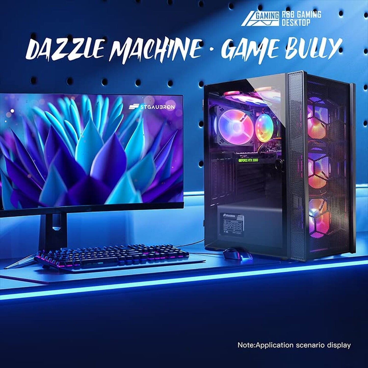 Stgaubron Gaming PC Bundle with 24Inch FHD LED Monitor-Geforc