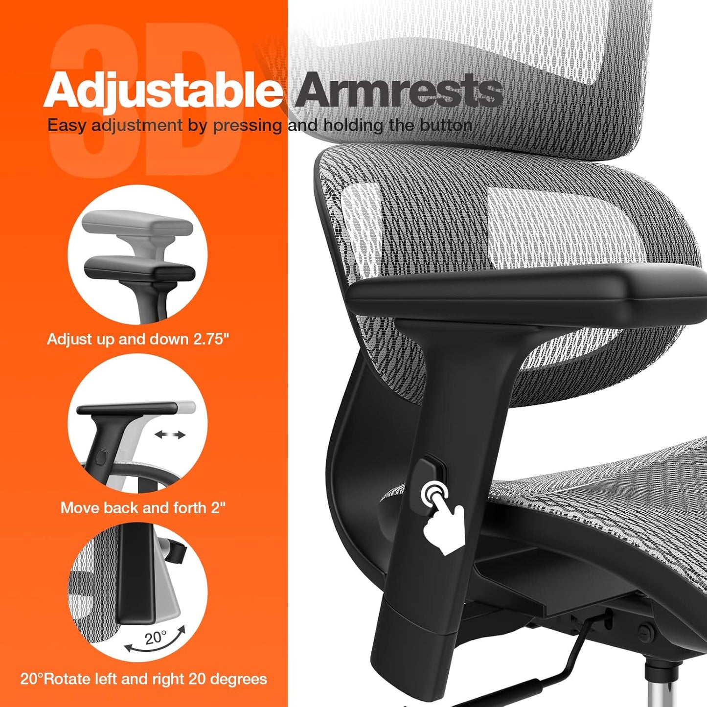 Office Chair, Ergonomic Office Chair, High Back Home Office Desk Chairs with Adjustable Headrest Armrests, Breathable Mesh Office Chair with Lumbar Support and Tilt Function, Black