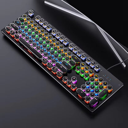 Retro Punk Mechanical Keyboard Blue Black Brown Switch 104 Keys USB Wired Gaming Keyboards RGB Backlit for PC Laptop Gamers