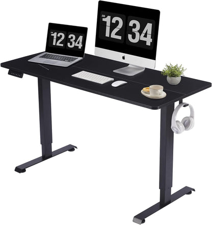 Dual Motor 55X24 Electric Standing Desk, Stand up Desk Height Adjustable with Memory Controller, Sit Stand Desk with Cable Management Tray for Home Office, Solid Board&Steel Frame Black