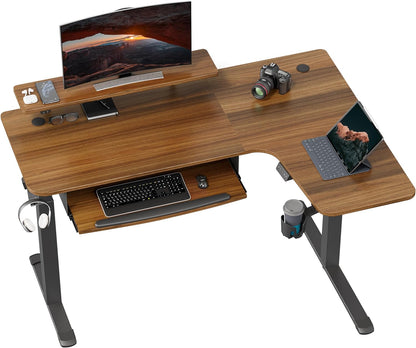 Standing Desk with Keyboard Tray, Computer Desk, 61" L Shaped Electric Adjustable Height Desk W Monitor Stand LED, Corner Sit Stand Desk Gaming Desk, Dual Motor,Left/Rustic Brown