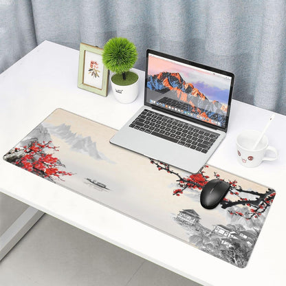 Japanese Cherry Blossom Gaming Mouse Pad, Extended Large Mouse Mat Desk Pad, Stitched Edges Mousepad, 3Mm Thick Long Non-Slip Rubber Base Mice Pad, 31.5 X 11.8 Inch