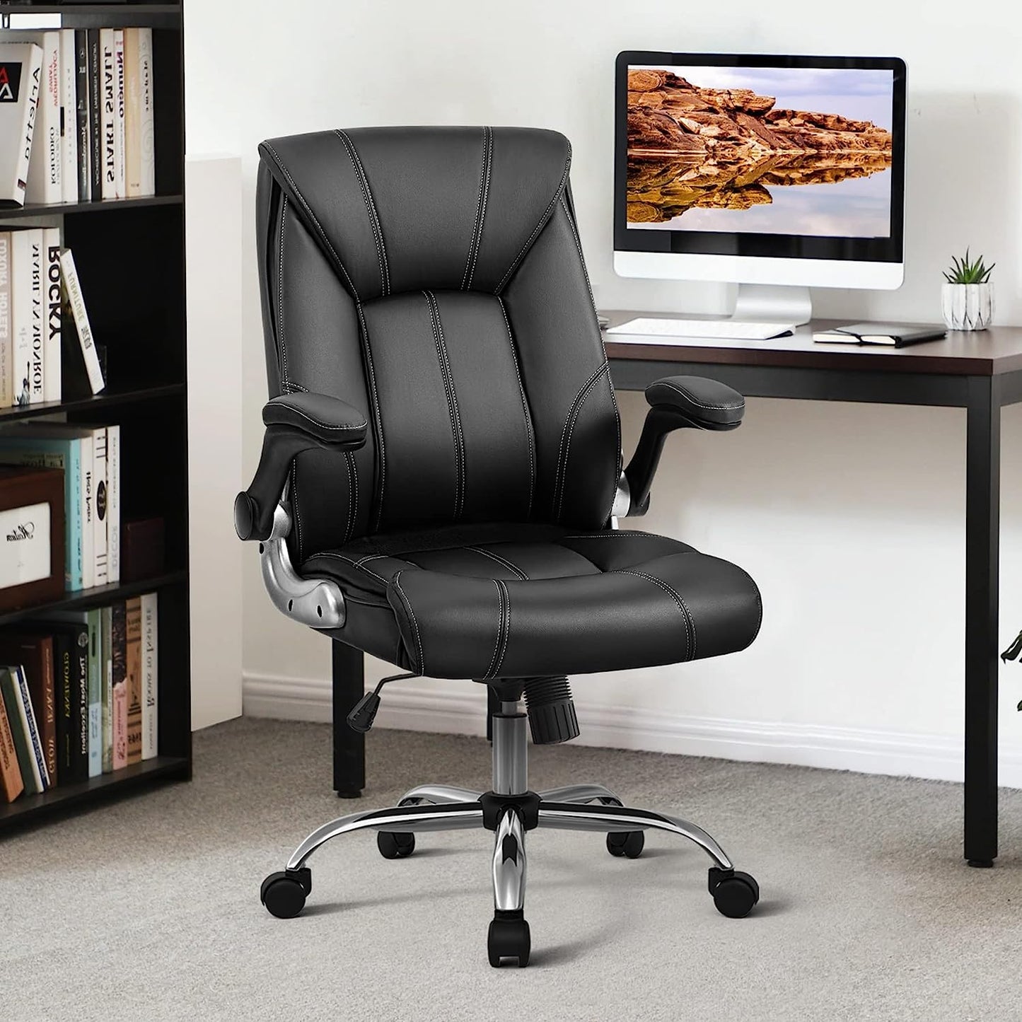 Executive Office Chair Ergonomic Chair with Lumbar Support, Flip up Arms with Wheels, Home Office Desk Chairs Comfortable Computer Chairs,Black