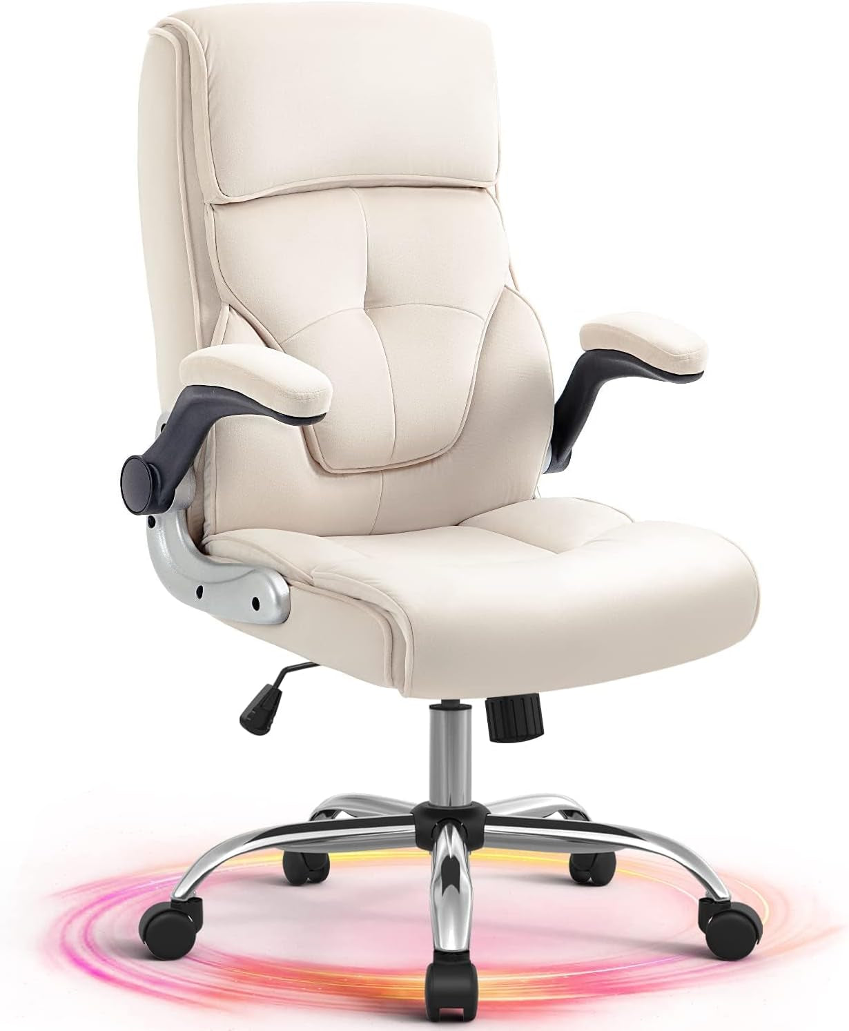 Ergonomic Executive Office Chair with Lumbar Support,Velvet Fabric Home Office Desk Chairs with Wheels, High Back Computer Chairs,Beige