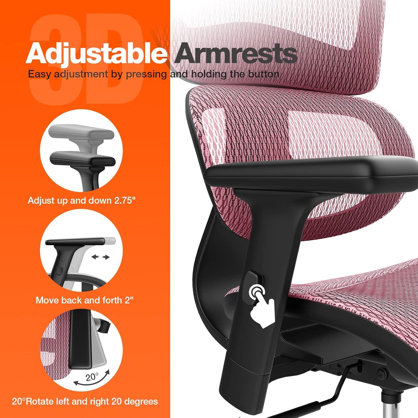 S-1388-Rd Ergonomic, High Back Desk Adjustable Headrest Armrests, Breathable Mesh Chair with Lumbar Support and Tilt Function Gaming Home Office, Red