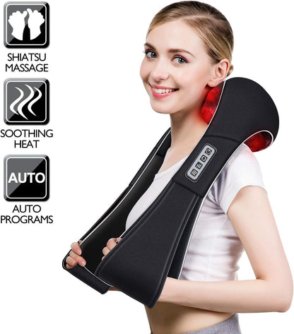 Shiatsu Neck and Shoulder Massager with Heat Deep Tissue Kneading Sports Recovery Massagers for Back, Foot, and Relaxation