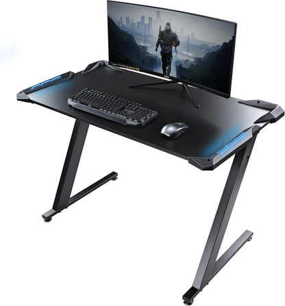 Z1-S Pro Gaming Desk 44.5" Z Shaped Home Office PC Computer Desks Gamer Tables with LED Lights Controller Stand Cup Holder Headphone Hook Free Mousepad for Men Boyfriend Female Gift