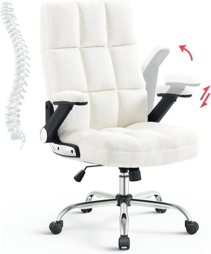 SAETZONE White Office Chair with Adjustable Tilt Angle and Arms, Comfortable Executive Desk Chair High Back Big Computer Chair with Thick Padding for Girl and Women