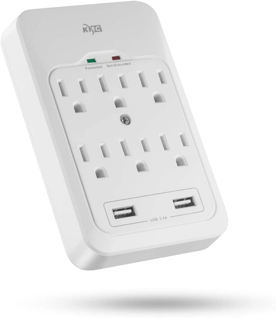 6-Outlet Surge Tap, 2 USB Ports (3.4A), 980 Joules Surge Protector, White