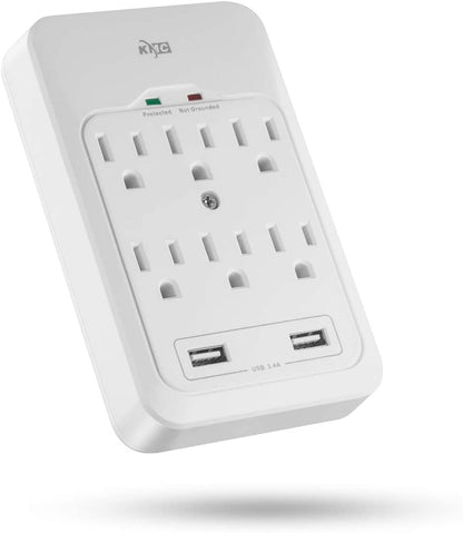 6-Outlet Surge Tap, 2 USB Ports (3.4A), 980 Joules Surge Protector, White