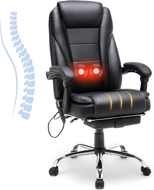 Executive Office Chair, Ergonomic High Back Cushion Lumbar Back Support, Computer Desk Chair, Reclining Office Chair W/Foot Rest and Massage for Domitory