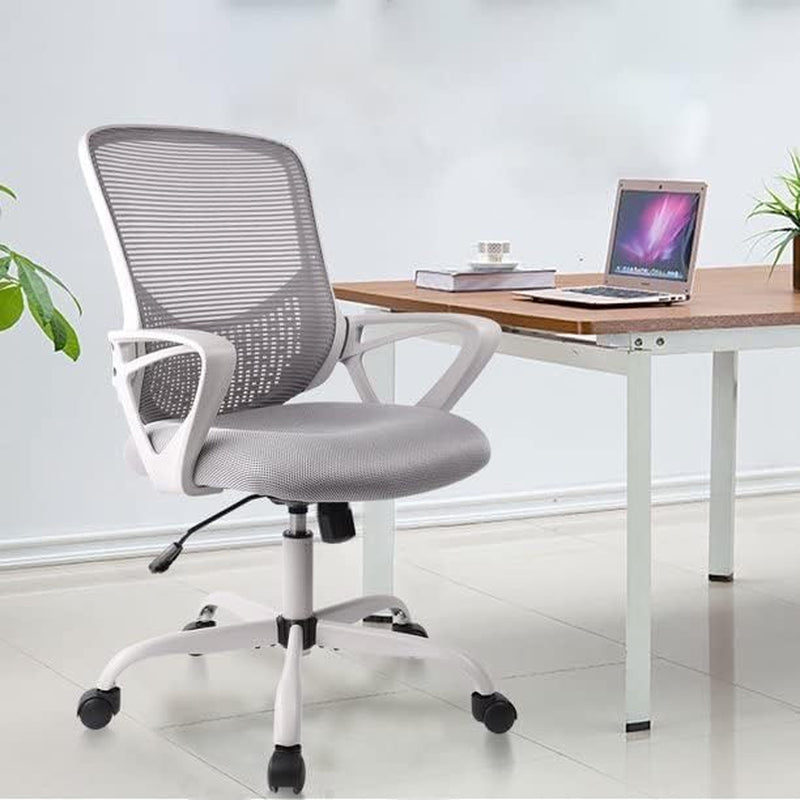 Ergonomic Home Desk Adjustable Armless Computer Lumbar Support, Small Mesh Task Chair with Backrest Swivel Rolling for Study, Office, Conference Room, 17.71D X 18.89W X 39.1H In, Grey