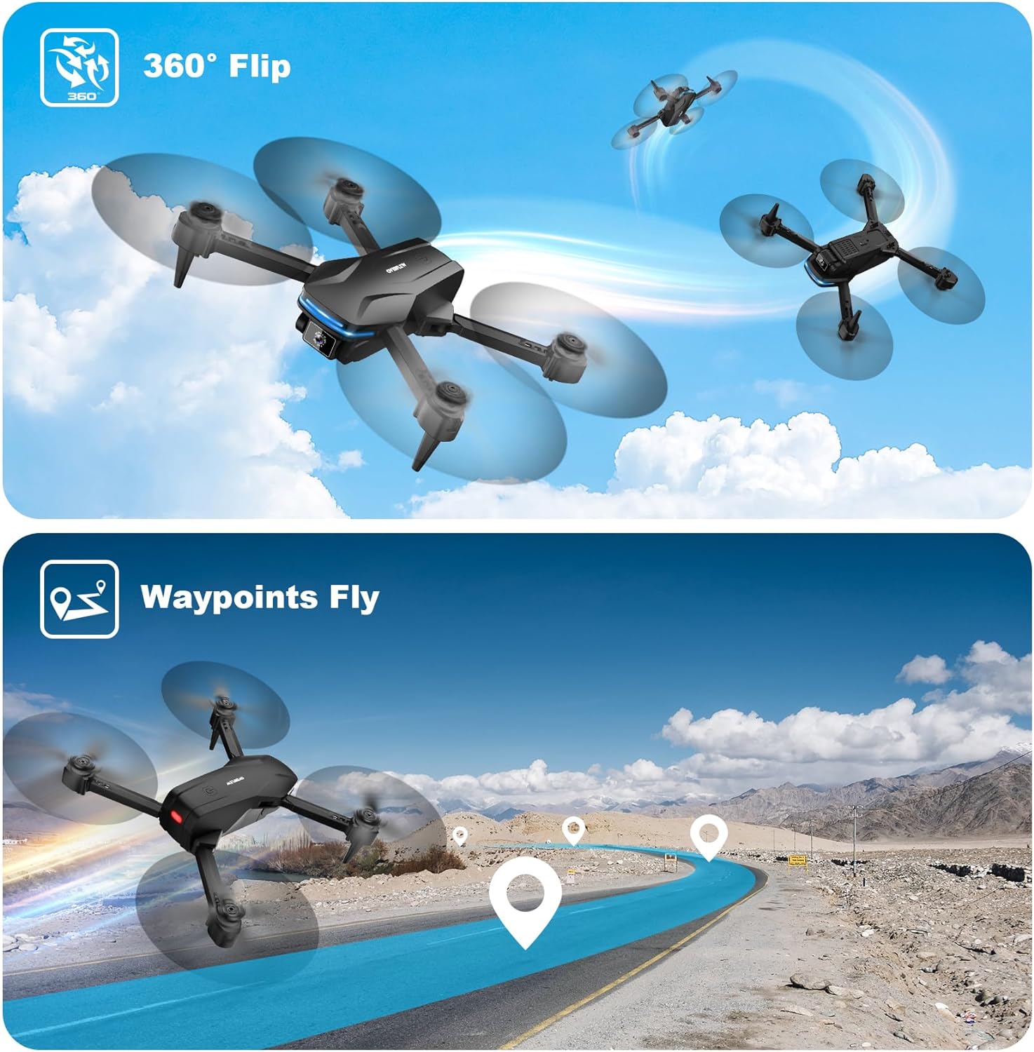 1080P HD FPV Drone– Foldable,Voice Gesture Control with Carrying Case, One Key Take Off/Land, Optical Flow,Waypoint, Fly,360° Flip