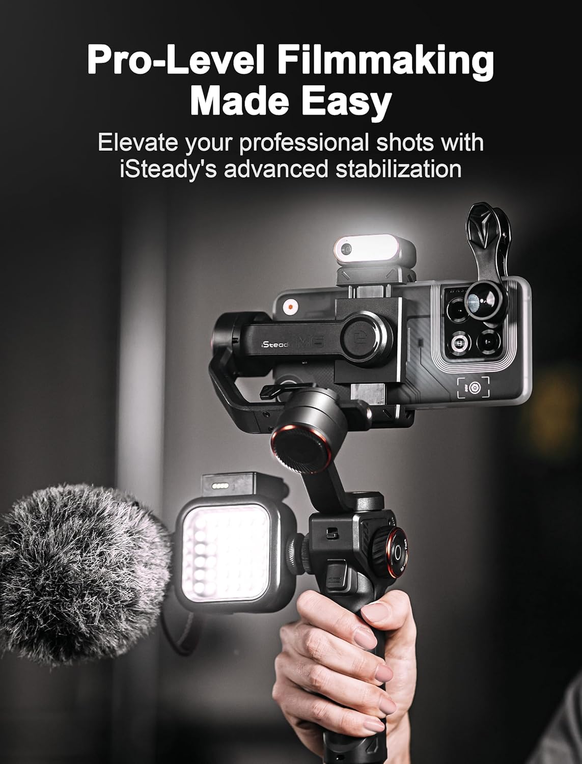 Isteady M6 Kit Gimbal Stabilizer for Smartphone, 3-Axis Phone Gimbal with AI Tracking Sensor Magnetic Fill Light, Gimbal Stabilizer for Iphone & Android, Phone Stabilizer for Video Recording