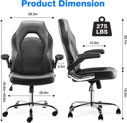 Gaming Chair - Office Chair Desk Chairs with Wheels Computer Chair with Flip-Up Armrest and Height Adjustable Swivel Chair Splicing PU Leather Chair Home Office Chair with Lumbar Support