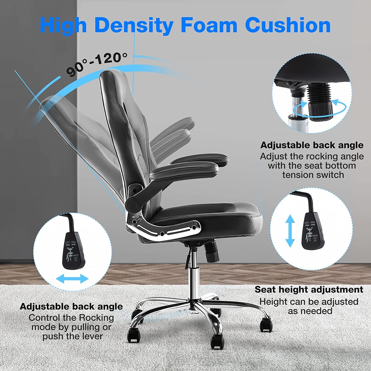 Gaming Chair - Office Chair Desk Chairs with Wheels Computer Chair with Flip-Up Armrest and Height Adjustable Swivel Chair Splicing PU Leather Chair Home Office Chair with Lumbar Support