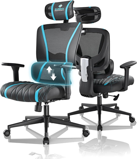 Mesh Gaming Chair Big and Tall, High Back Home Office Chair, PC Game Computer Chair, Comfy Gaming Desk Chair with Liftable Lumbar Support and Headrest (Blue)