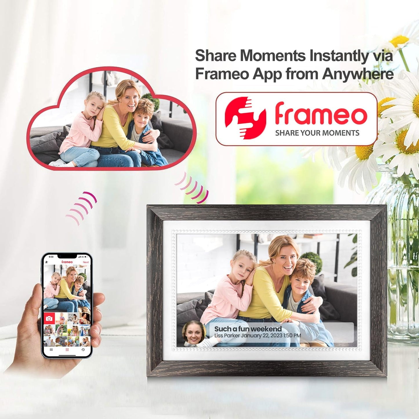 Frameo 10.1" Digital Picture Frame with 32GB Storage, 1280X800 FHD IPS Touch Screen Digital Photo Frames Sd(Tf) Card, Easy Setup to Share Photo Video via Free APP