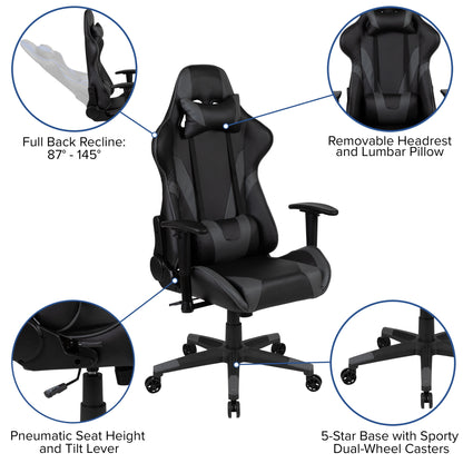 Black/Gray Gaming Desk Bundle - Cup/Headset Holder/Mouse Pad Top