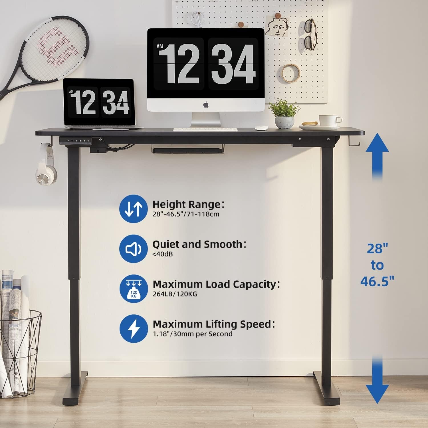 Dual Motor 55X24 Electric Standing Desk, Stand up Desk Height Adjustable with Memory Controller, Sit Stand Desk with Cable Management Tray for Home Office, Solid Board&Steel Frame Black