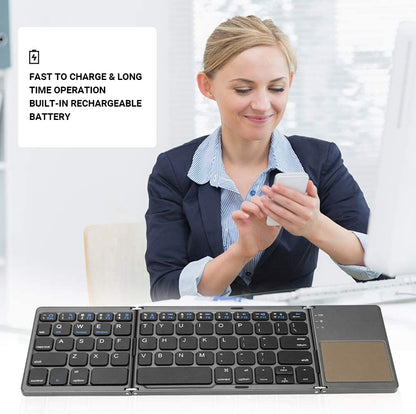 Foldable Bluetooth Keyboard, Tri- Folding Portable Wireless Keyboard with Touchpad, USB Rechargable BT Wireless Keyboard for Android, Windows System Laptop Tablet Smartphone Device(Gray)