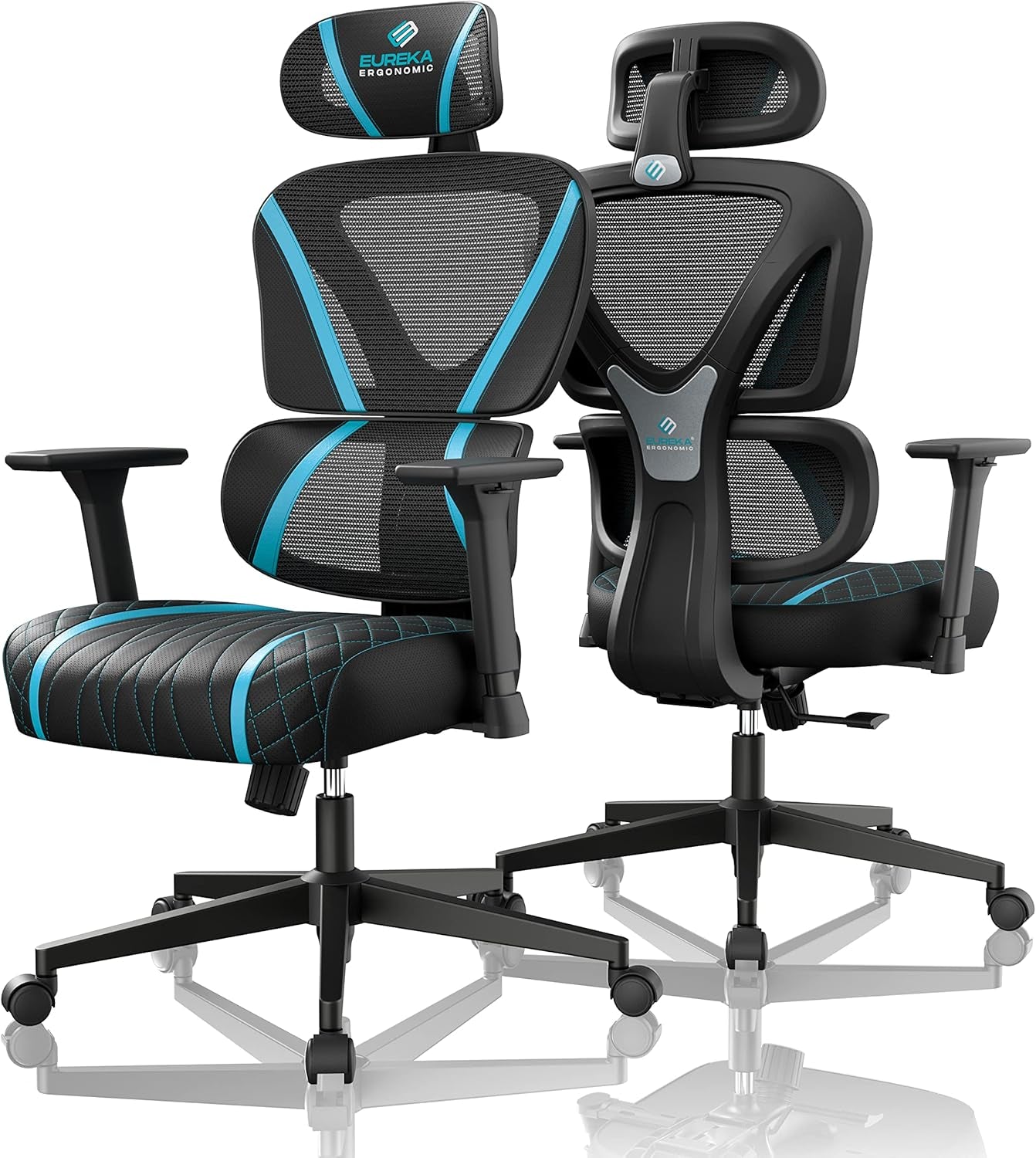 Mesh Gaming Chair Big and Tall, High Back Home Office Chair, PC Game Computer Chair, Comfy Gaming Desk Chair with Liftable Lumbar Support and Headrest (Blue)