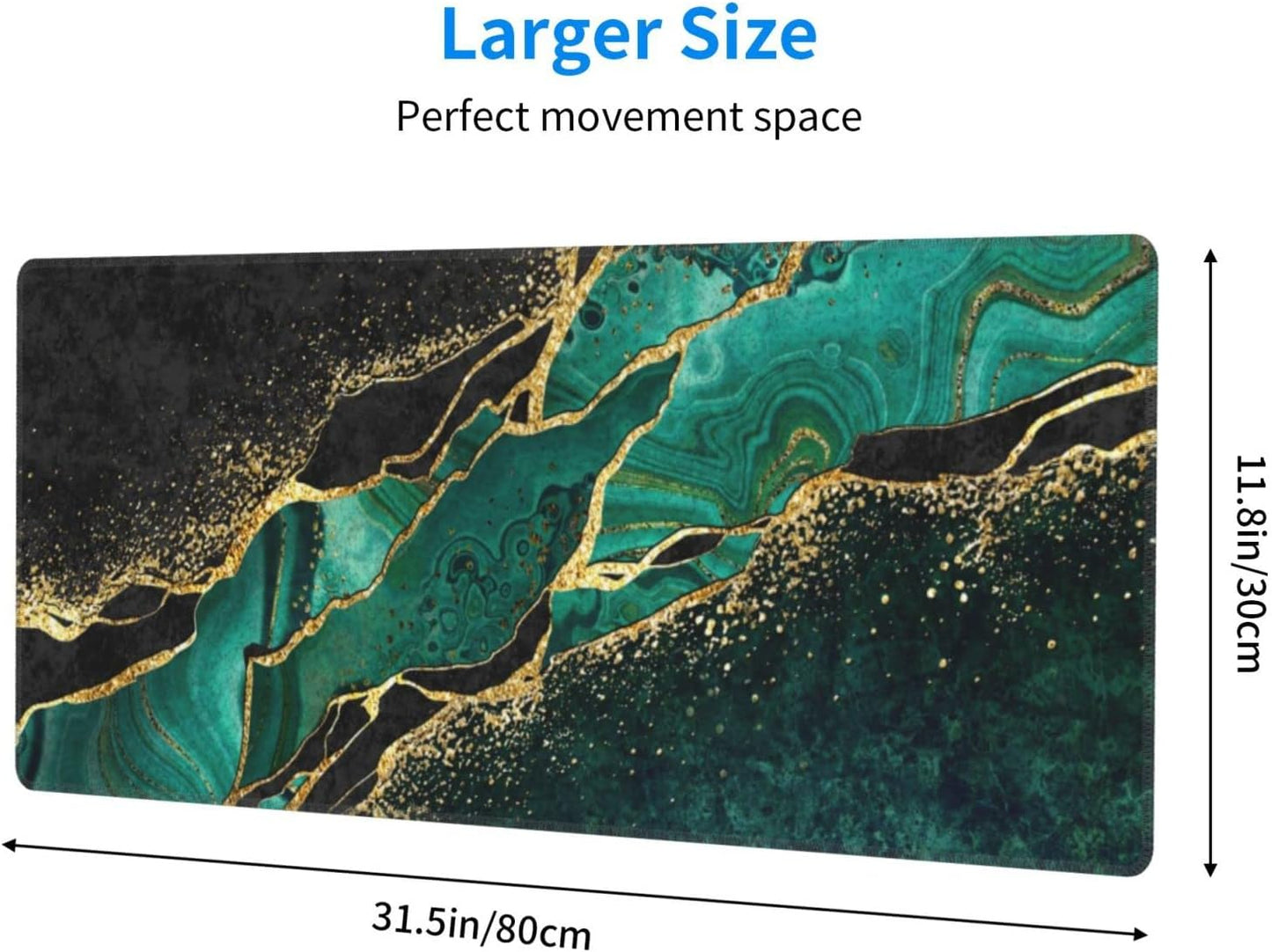 Extended Large Mouse Pad, XL Gaming Mousepad 31.5 X 11.8 Inch, Big Computer Keyboard Desk Pad, Waterproof Mouse Mat with Stitched Edges and 3Mm Thick Long Non-Slip Base for Office Gaming, Green Marble