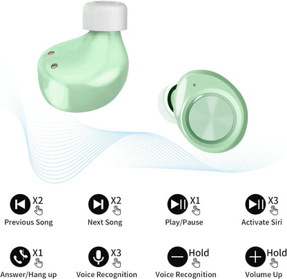 True Wireless Earbuds V5.0 Bluetooth Earbuds Waterpoof LED Sports In-Ear Wireless Headphones,Hd Stereo Sound Bluetooth Wireless Earphone with Charging Case (Green)