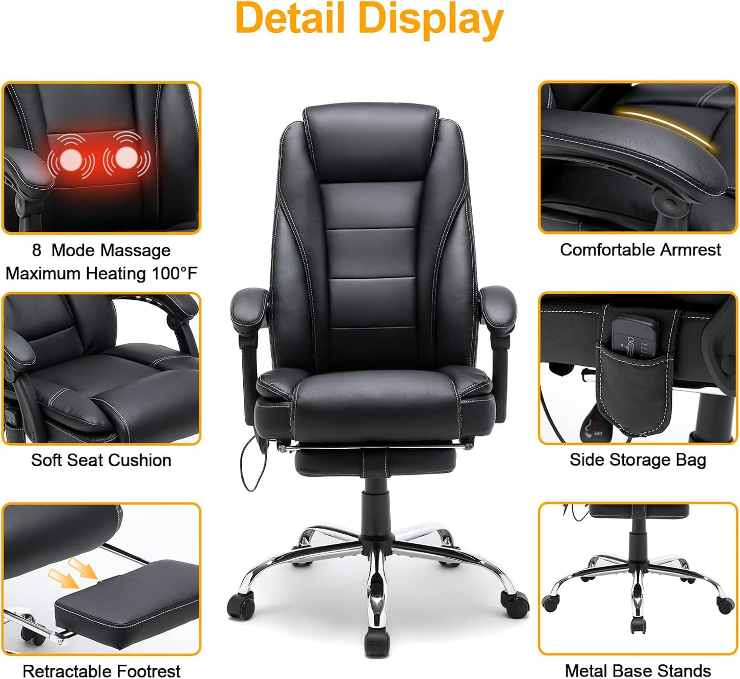 Executive Office Chair, Ergonomic High Back Cushion Lumbar Back Support, Computer Desk Chair, Reclining Office Chair W/Foot Rest and Massage for Domitory