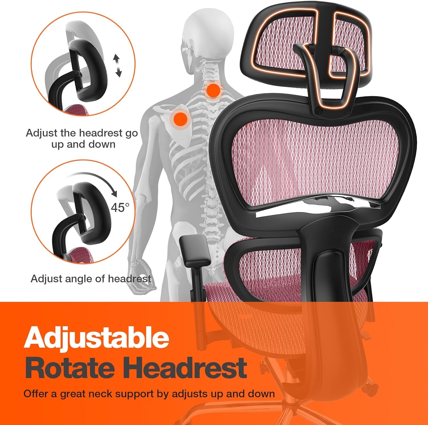 S-1388-Rd Ergonomic, High Back Desk Adjustable Headrest Armrests, Breathable Mesh Chair with Lumbar Support and Tilt Function Gaming Home Office, Red