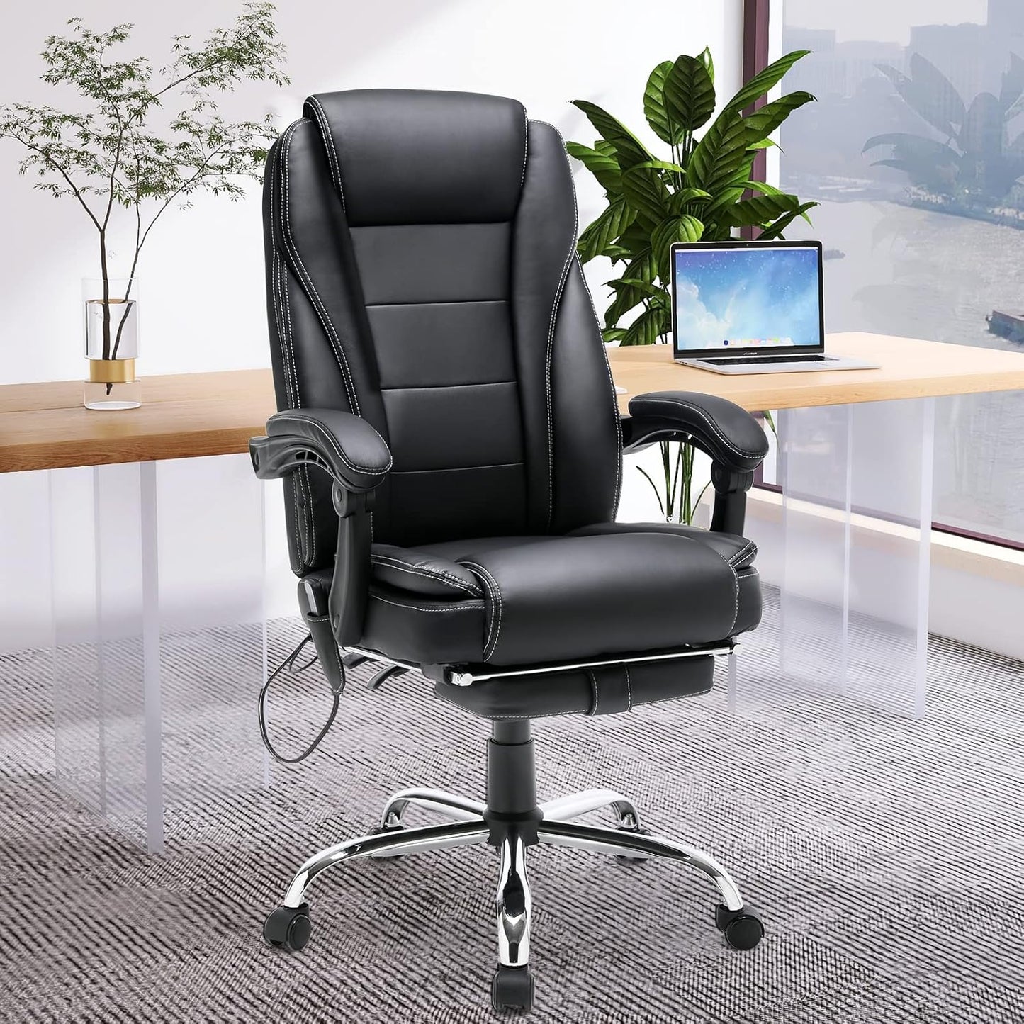 Executive Office Chair, Ergonomic High Back Cushion Lumbar Back Support, Computer Desk Chair, Reclining Office Chair W/Foot Rest and Massage for Domitory