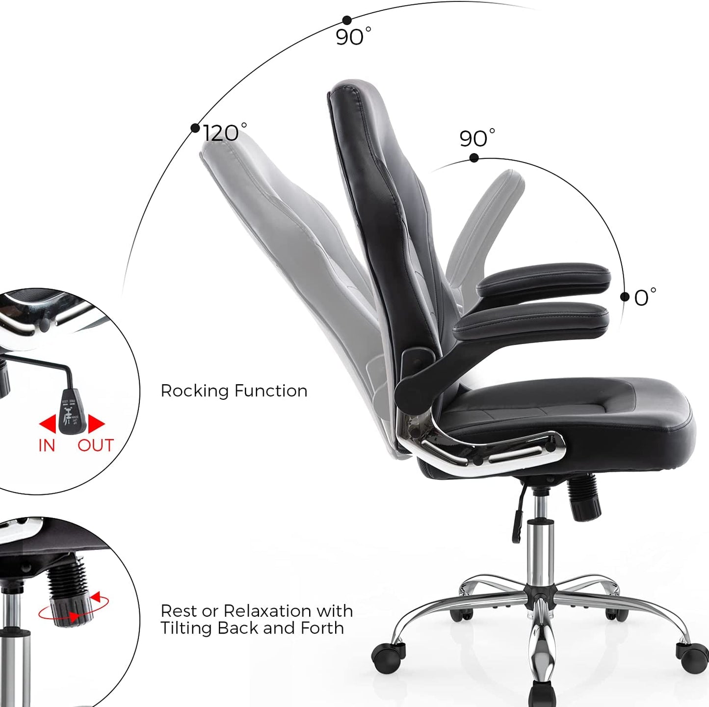 Gaming Chair, Racing Style Bonded Leather Gamer Chair, Ergonomic Office Chair Computer Desk Executive Chair, with Adjustable Height and Flip-Up Arms, Gaming Chair for Adults Teens Kids Men Women