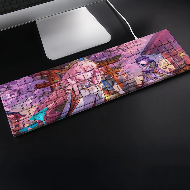 Yae Miko Anime Keyboard Genshin Impact Gaming Keyboards 104 Keys USB Wired Custom Keyboard Cute Office Computer Accessories