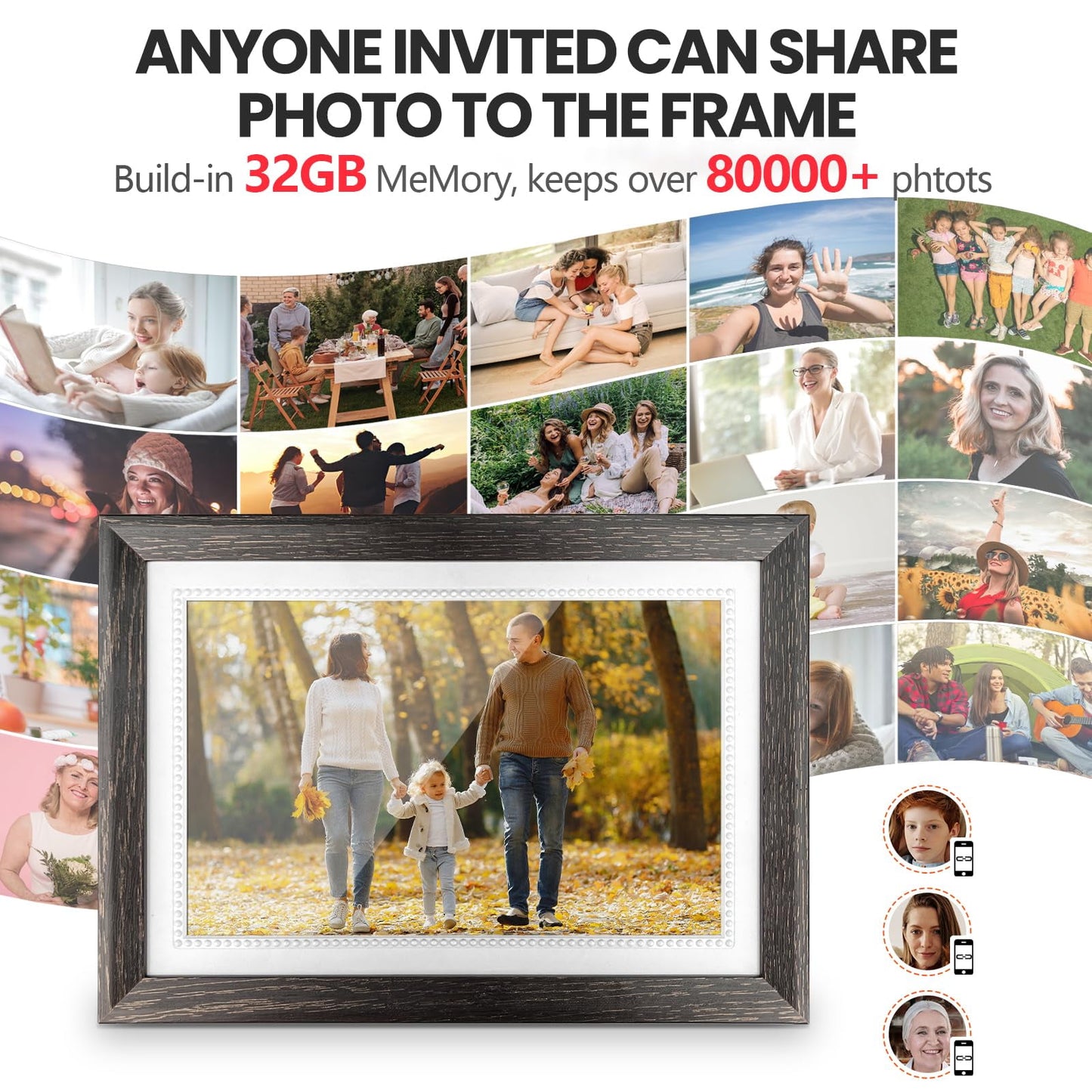 Frameo 10.1" Digital Picture Frame with 32GB Storage, 1280X800 FHD IPS Touch Screen Digital Photo Frames Sd(Tf) Card, Easy Setup to Share Photo Video via Free APP