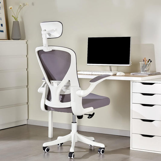 Ergonomic Office Chair, High Back Desk Chair,360-Degree Swivel,Adjustable Height with Flip-Up Arms,Tilt Function,Cushion for Lumbar Support Office Chair (White)